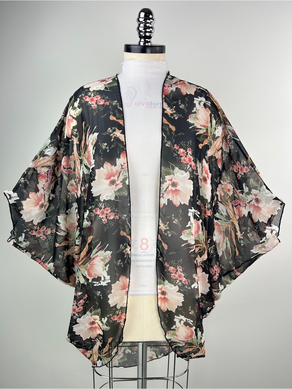 💚 3668. Floral Sheer Kimono Shrug in Black and Blush